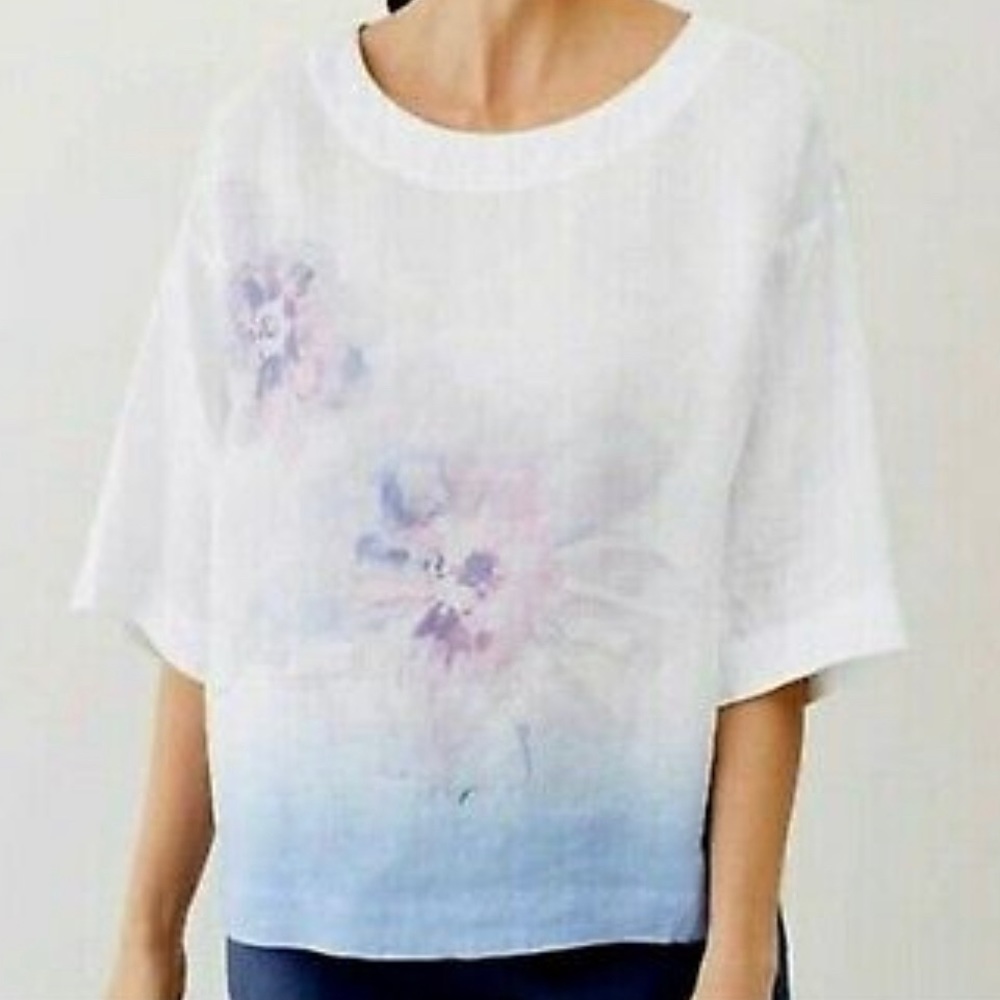 J.Jill PURE JILL Linen Watercolor Crocus Kimono Top SP Pitite Brand New